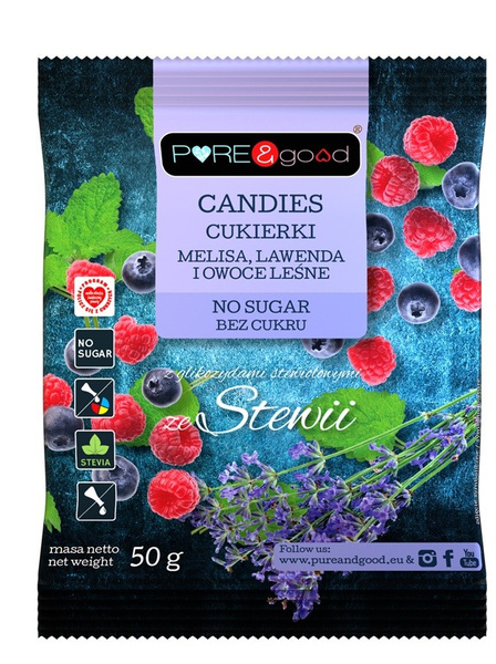 Cukierki z melisą lawendą i owocami leśnymi ze stewią 50 g - Pure&Good