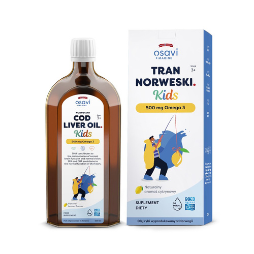 Tran norweski cytrynowy omega-3 dla dzieci od 3 roku 500 mg 500 ml - Osavi