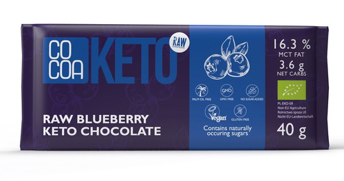 Czekolada z jagodami i olejem MCT bezglutenowa KETO 40 g - Cocoa (EKO)