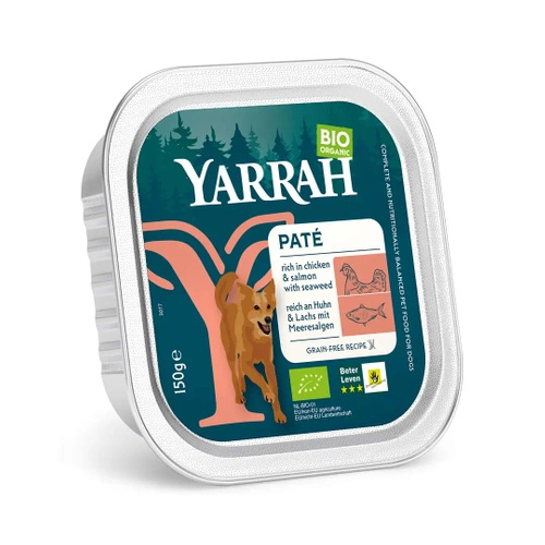 Pasztet dla psa z kurczaka i łososia z algami morskimi 150 g - Yarrah (EKO)