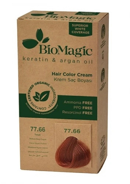 Farba do włosów średnio ciemna miedź (77.66) 250 g - Biomagic