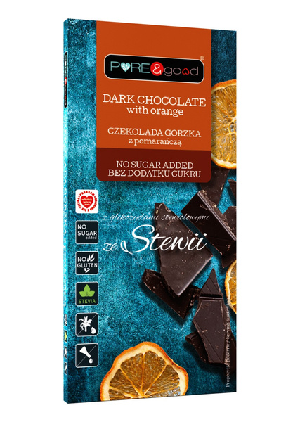 Czekolada gorzka z pomarańczą ze stewią bezglutenowa 125 g - PURE&Good
