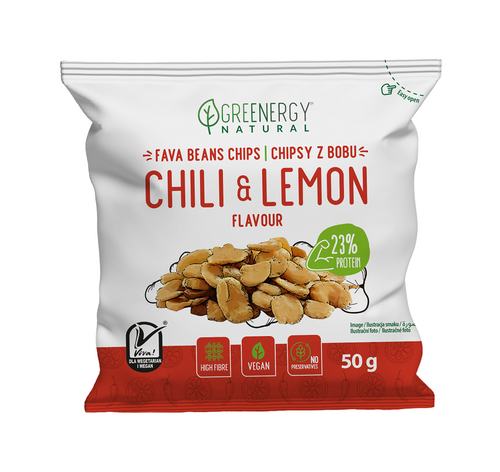 Chipsy proteinowe z bobu chili cytryna 50 g - Greenergy