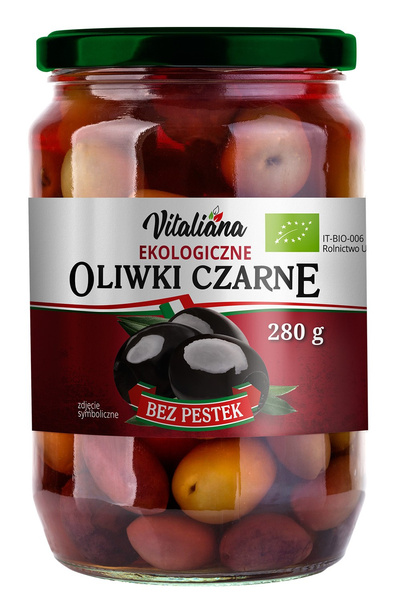 Oliwki Czarne Bez Pestek 280g - Vitaliana