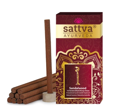 Kadzidełka Indyjskie Słupkowe Sandałowe (10 Szt.) 20 G - Sattva (Ayurveda)