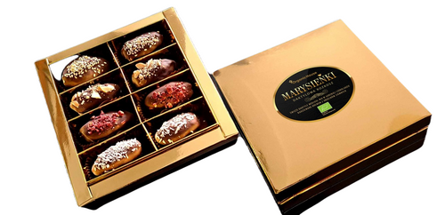 Daktyle medjool w ciemnej czekoladzie z nadzieniem i posypką bezglutenowe 230 g - Organichouse (EKO)