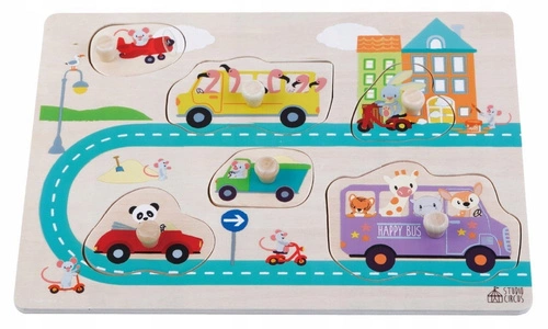 Puzzle Drewniane Ulica (Happy Bus) Dla Dzieci Od 12 Miesiąca Życia  -  SUN BABY