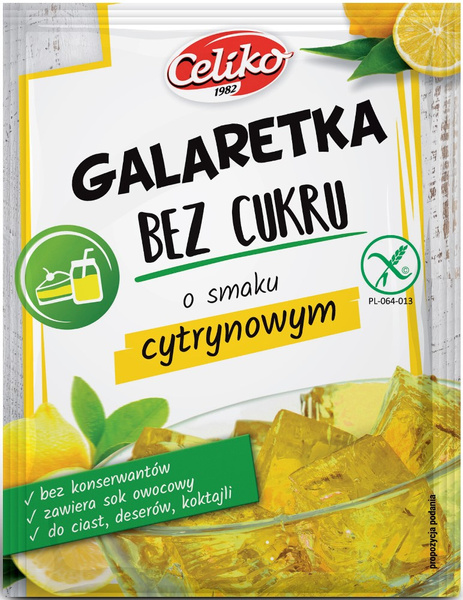 GALARETKA O SMAKU CYTRYNOWYM BEZ DODATKU CUKRU BEZGLUTENOWA 14 g - CELIKO