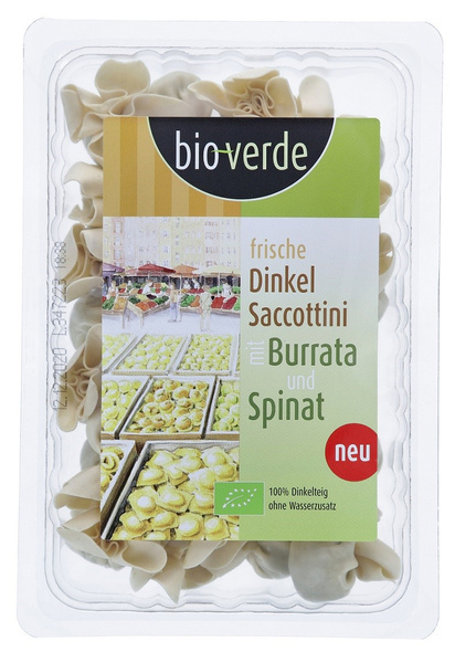 SACCHETTINI ORKISZOWE ŚWIEŻE Z SEREM BURRATA I SZPINAKIEM BIO 250 g - BIO VERDE