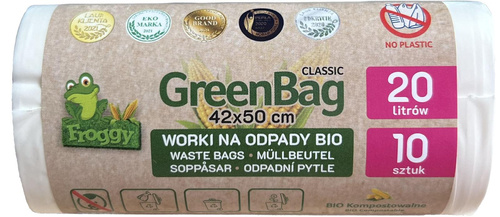 Worki na odpady i zmieszane kompostowalne i biodegradowalne 20 l 10 szt - Froggy (EKO)