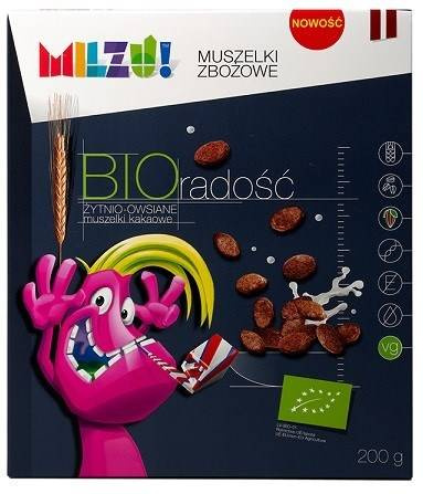 Muszelki Żytnio   Owsiane Kakaowe "Radość" Bio 200 G  -  MILZU