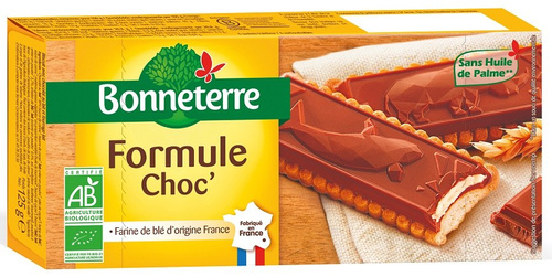 Herbatniki z czekoladą z nadzieniem mlecznym 125 g - Bonneterre (EKO)