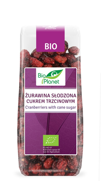 Żurawina Suszona Słodzona Cukrem Trzcinowym 100g - Bio Planet - EKO