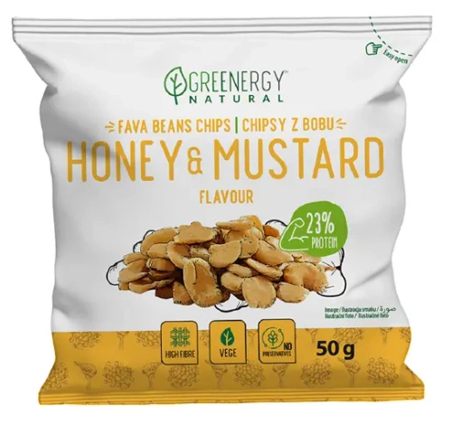 Chipsy proteinowe z bobu miód musztarda 50 g - Greenergy