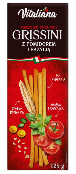 Pieczywo chrupkie grissini z pomidorami i bazylią 125 g - Vitaliana