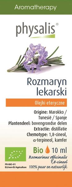 OLEJEK ETERYCZNY ROZMARYN LEKARSKI (ROZEMARIJN) BIO 10 ml - PHYSALIS