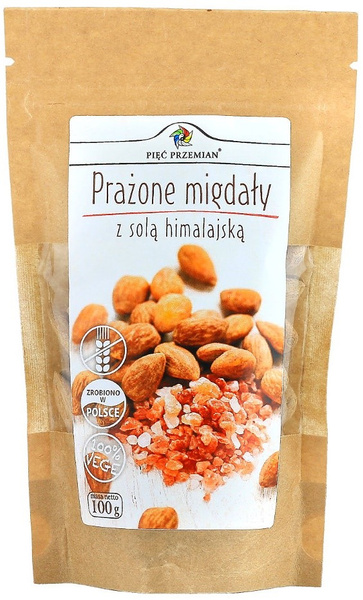 MIGDAŁY PRAŻONE Z SOLĄ KŁODAWSKĄ BEZGLUTENOWE 100 g - PIĘĆ PRZEMIAN