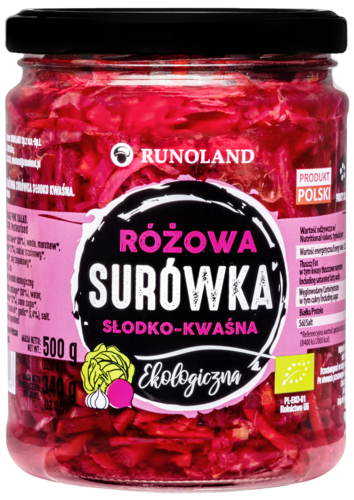 Surówka z kapusty różowa słodko kwaśna 500 g (340 g) - Runoland (BIO)