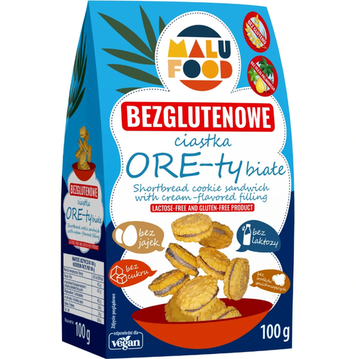 Ciastka ore-ty białe bez cukru bezglutenowe 100 g - Malu Food