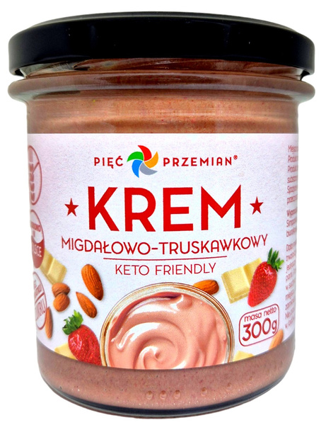 Krem migdałowo czekoladowo truskawkowy bez dodatku cukru bezglutenowy keto 300 g - Pięć Przemian