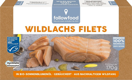 ŁOSOŚ DZIKI WĘDZONY MSC FILETY W BIO OLEJU SŁONECZNIKOWYM 170 g (124 g) - FOLLOWFOOD