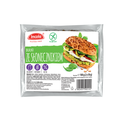 Bułki Ze Słonecznikiem Bezglutenowe (2 X 50 G) 100 G - Incola