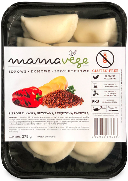 PIEROGI Z KASZĄ GRYCZANĄ I WĘDZONĄ PAPRYKĄ BEZGLUTENOWE 275 g - MAMA VEGE