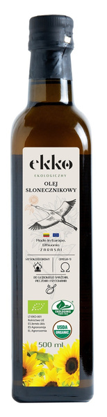 Olej słonecznikowy do gotowania i smażenia tłoczony na zimno 500 ml - Ekko (BIO)