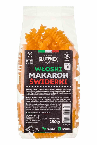 Makaron (Kukurydziany) Świderki Bezglutenowy 250 G - Glutenex