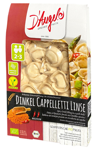 Cappelletti orkiszowe z soczewicą pikantne 250 g - D`Angelo (BIO)