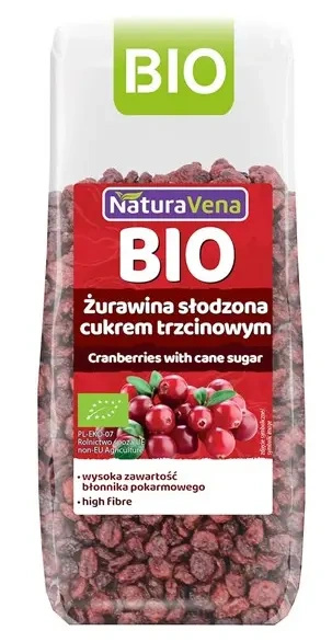 Żurawina słodzona cukrem trzcinowym 100 g - Naturavena (EKO)