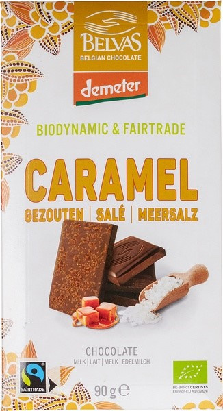 Czekolada mleczna ze słonym karmelem fair trade 90 g - Belvas (BIO)