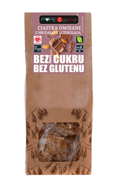 Ciastka owsiane z migdałami i czekoladą bezglutenowe 150 g - PURE&Good
