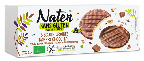 Ciastka z nasionami oblane czekoladą mleczną bezglutenowe 150 g - Naten (EKO)