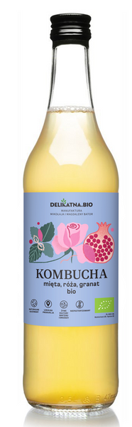 KOMBUCHA Z MIĘTĄ, RÓŻĄ I GRANATEM BIO 500 ml - ZAKWASOWNIA