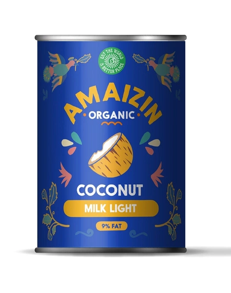 Coconut Milk   Napój Kokosowy Light Bez Gumy Guar (9 % Tłuszczu) Bio 400 Ml (Puszka)  -  AMAIZIN