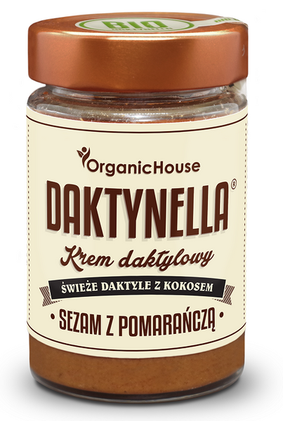 KREM KOKOSOWO - DAKTYLOWY Z SEZAMEM I POMARAŃCZĄ BEZGLUTENOWY BIO 190 g - ORGANIC HOUSE (DAKTYNELLA)