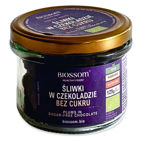 Śliwki kalifornijskie w czekoladzie bezglutenowe 125 g - Biossom (BIO)