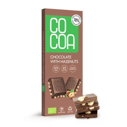 Czekolada Z Orzechami Laskowymi 70 % Mniej Cukru Bio 40 G - Cocoa