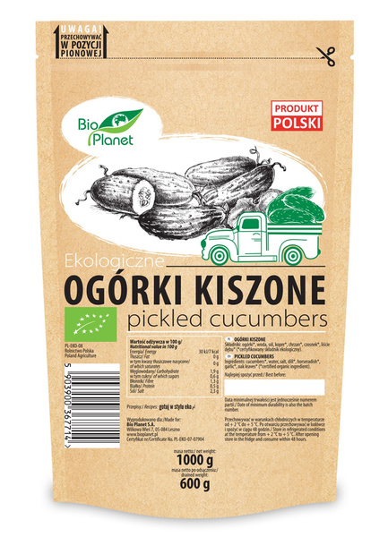 OGÓRKI KISZONE BIO 1 kg (600g) (DOYPACK) - BIO PLANET