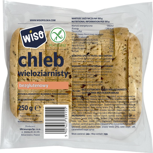 Chleb wieloziarnisty krojony bezglutenowy 250 g - Wiso