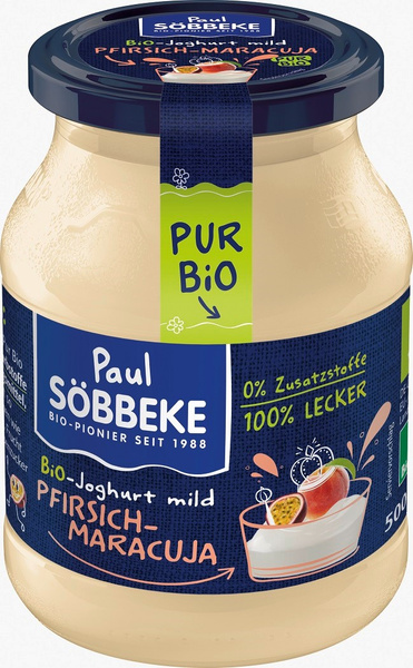 Jogurt Kremowy Brzoskwinia   Marakuja (3,8 % Tłuszczu W Mleku) Bio 500 G (Słoik)  -  SOBBEKE