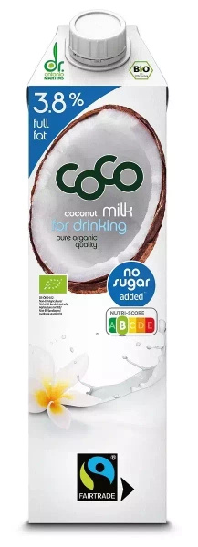 Napój kokosowy coconut milk do picia (3,8 % tłuszczu) bez dodatku cukrów fair trade 1 l - Coco (BIO)