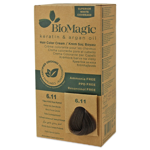 Farba do włosów intensywny popielaty ciemny blond (6.11) 250 g - BioMagic