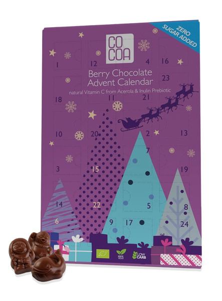 Kalendarz adwentowy z czekolady jagodowej z witaminą C z aceroli 180 g - Cocoa (EKO)