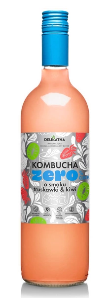 Kombucha O Smaku Truskawki I Kiwi Zero % Cukru 700 Ml - Delikatna (Zakwasownia)