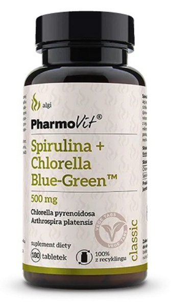 Spirulina i chlorella blue-green (500 mg) bezglutenowa 180 szt. - Pharmovit