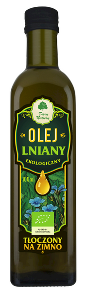 Olej lniany tłoczony na zimno 100 ml - Dary Natury (BIO)