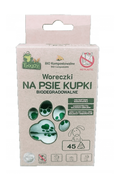 Worki na psie odchody kompostowalne i biodegradowalne 3 rolki 45 szt - Froggy (EKO)