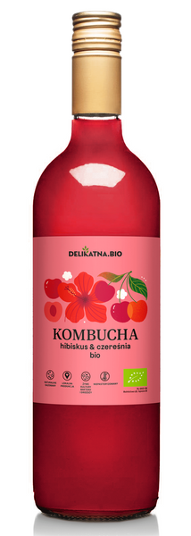 Kombucha hibiskus z czereśnią 750 ml - Delikatna (BIO)